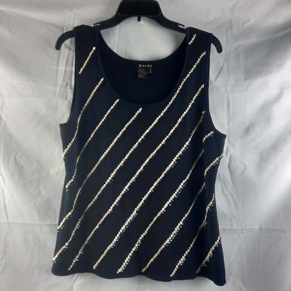 Gardy Sleeveless Dressy Black Tan Sequin Pearls  top Holiday Parties XL - Picture 1 of 4